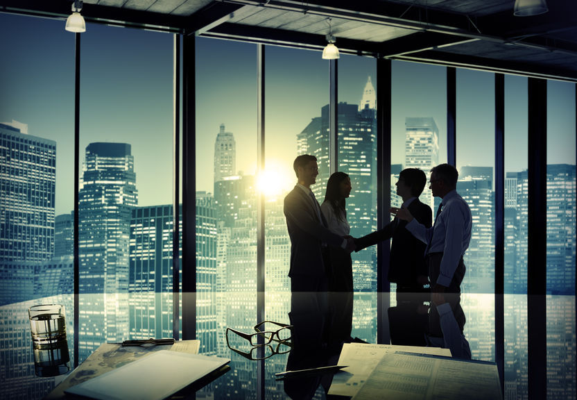 Business people in discussion in a modern city office